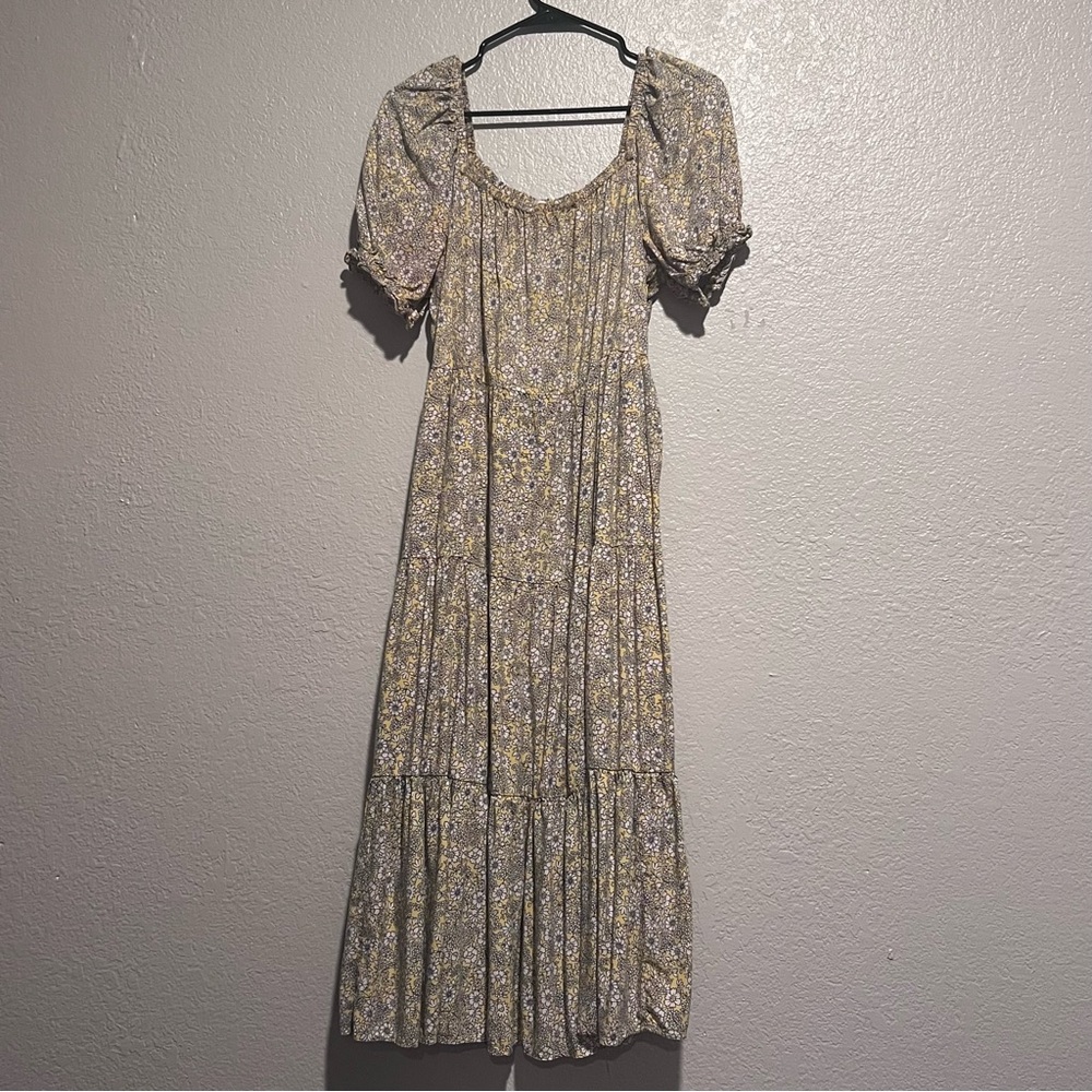 J. Crew Yellow Floral Puff-sleeve tiered midi dress - Picture 2 of 6